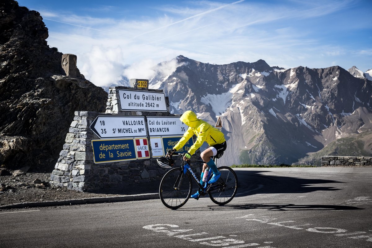 Cyclist at the Col du Galibier